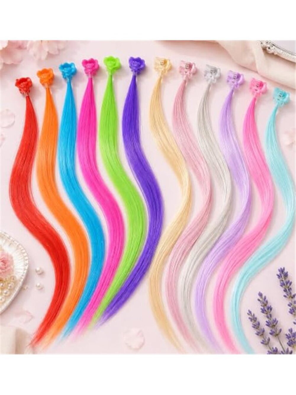 24 PCS Kids Hair Extensions for Girls, Clip in Colored Hair Extensions Kids